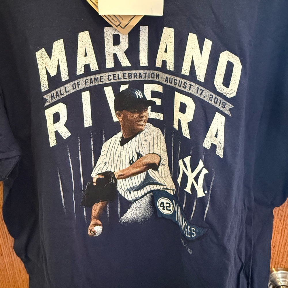 NWT Mariano Rivera Hall of Fame Majestic T-Shirt Navy Blue XL
